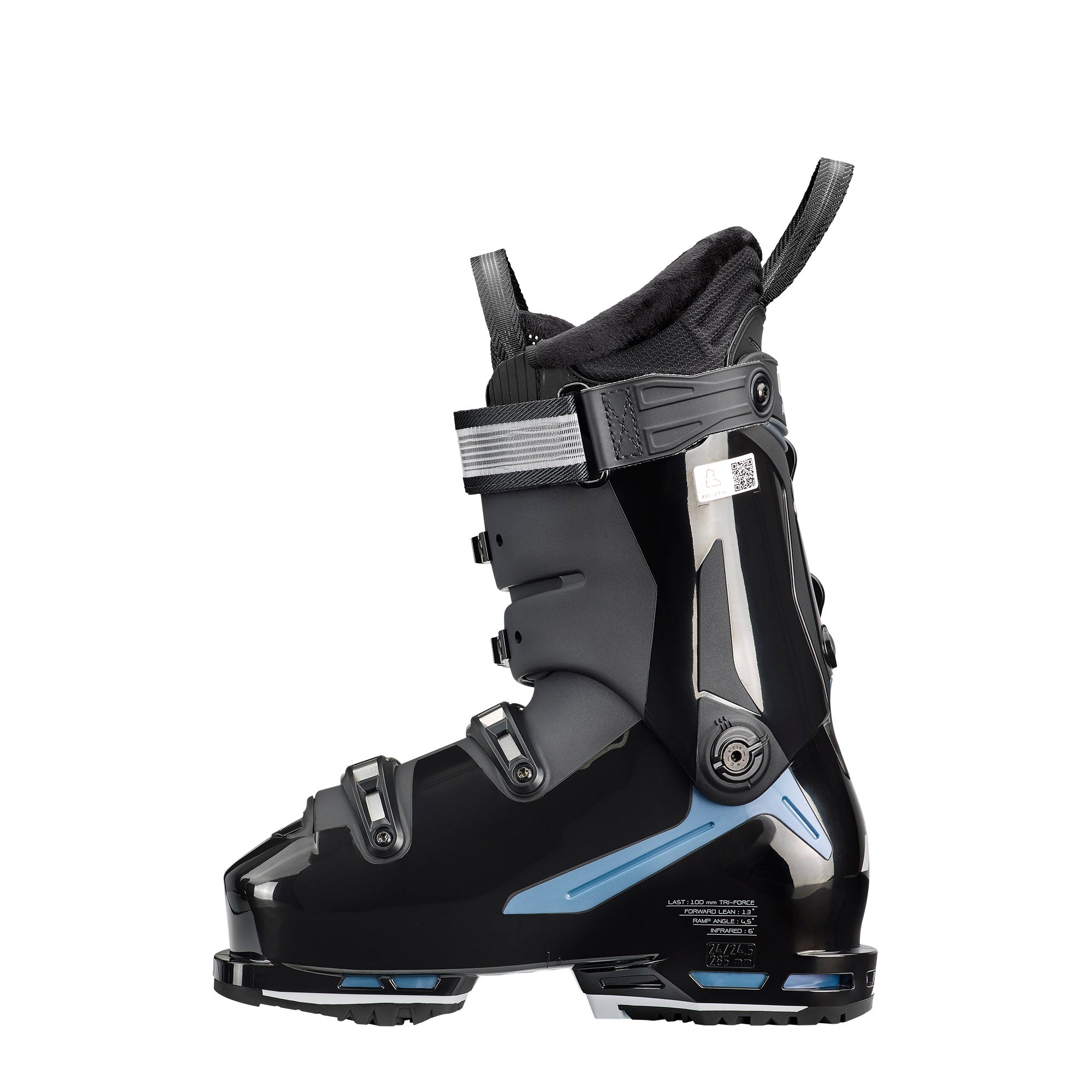 The medial side of the Speedmachine 95 is most all black except a little bit of light blue