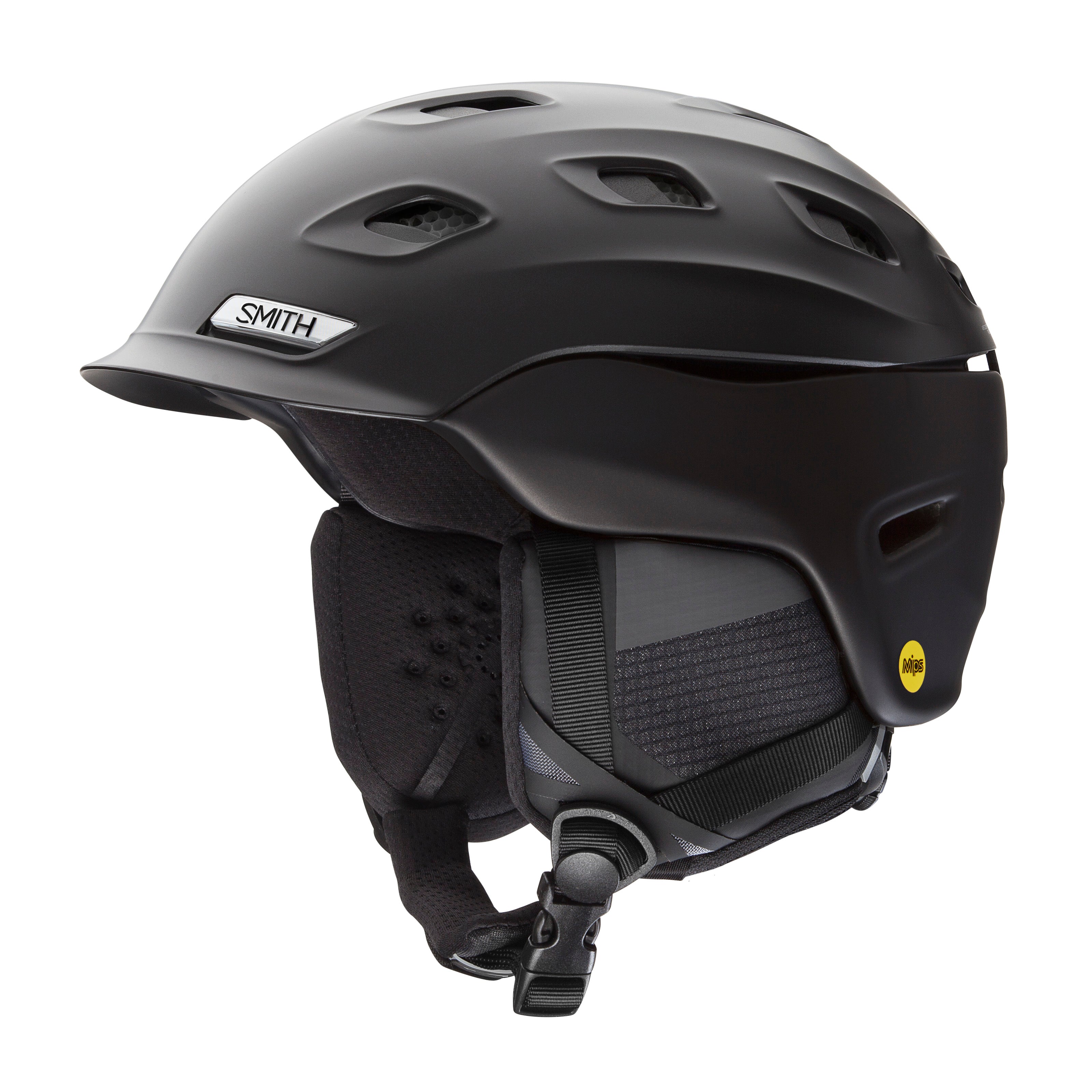 Black Smith helmet with MIPS, air vents, soft ear pieces.