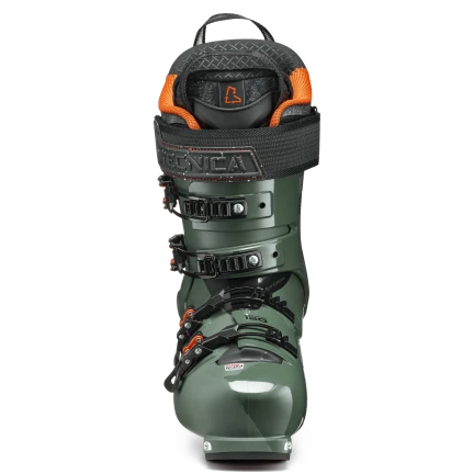 The Coshise 120 is mostly all green but as a little bit of black plsit around the throat of the hybrid ski boot