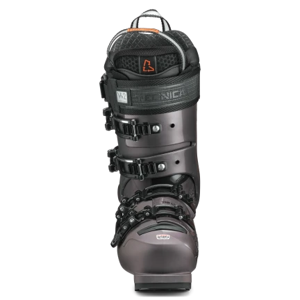 The front view of the Women's Mach1 115 makes the ski boot look very fast