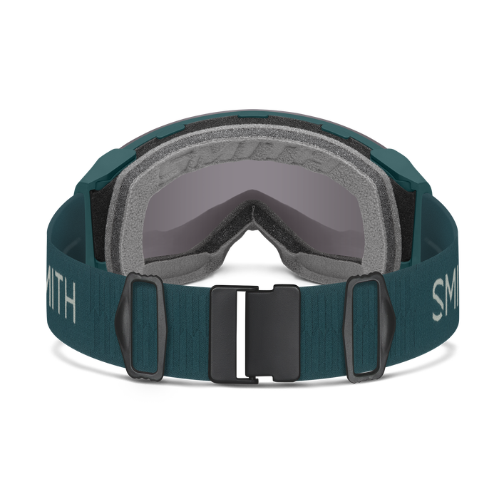 The inside of thos ski goggle has lots of foam with the word Smith cut into the foam