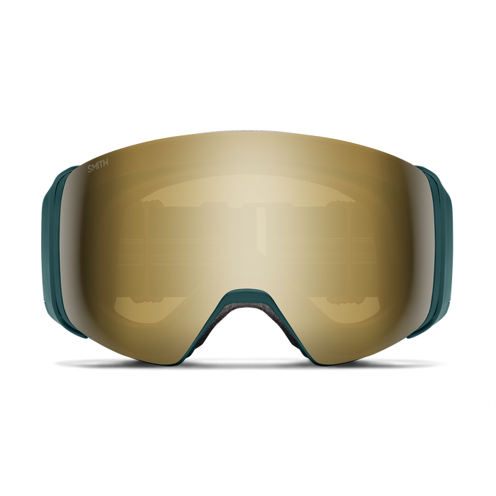 The lens of this Smith ski goggle has a gold appearance