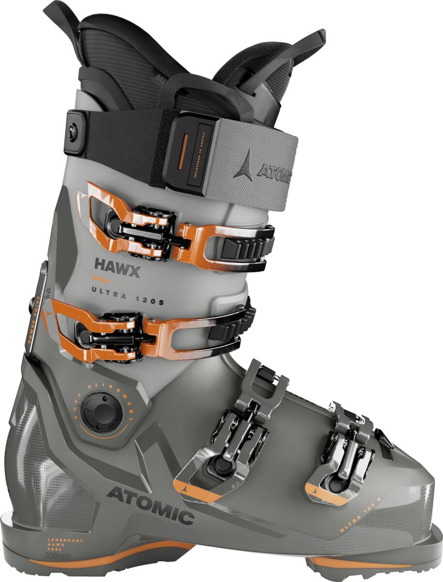 The Atomic Ultra 120 has a narrow shape to the fit of the boot and has grey plastic on the upper and lower