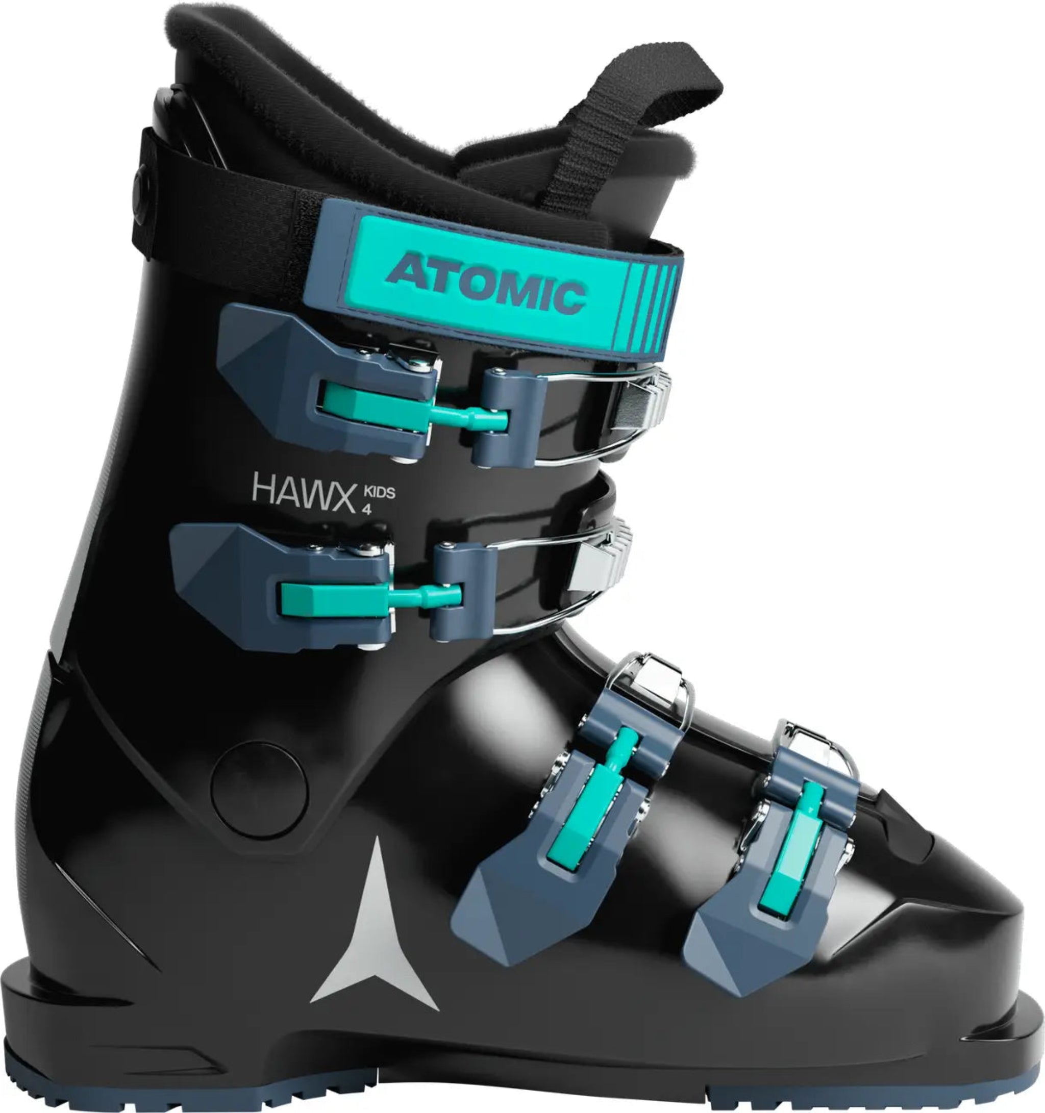 This kid's ski boot from Atomic has 2 buckles on top and 2 buckles on the lower.