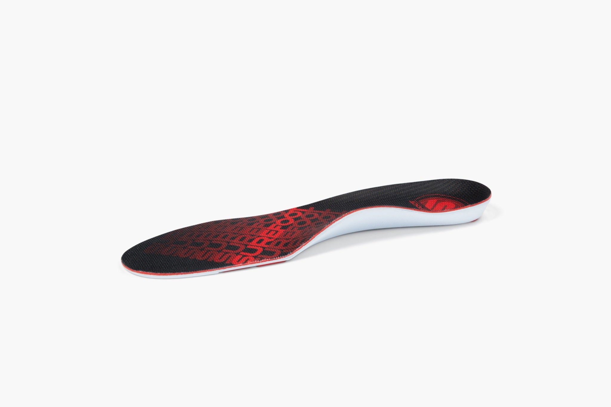 the insole has a higher arch and a black and red top cover design
