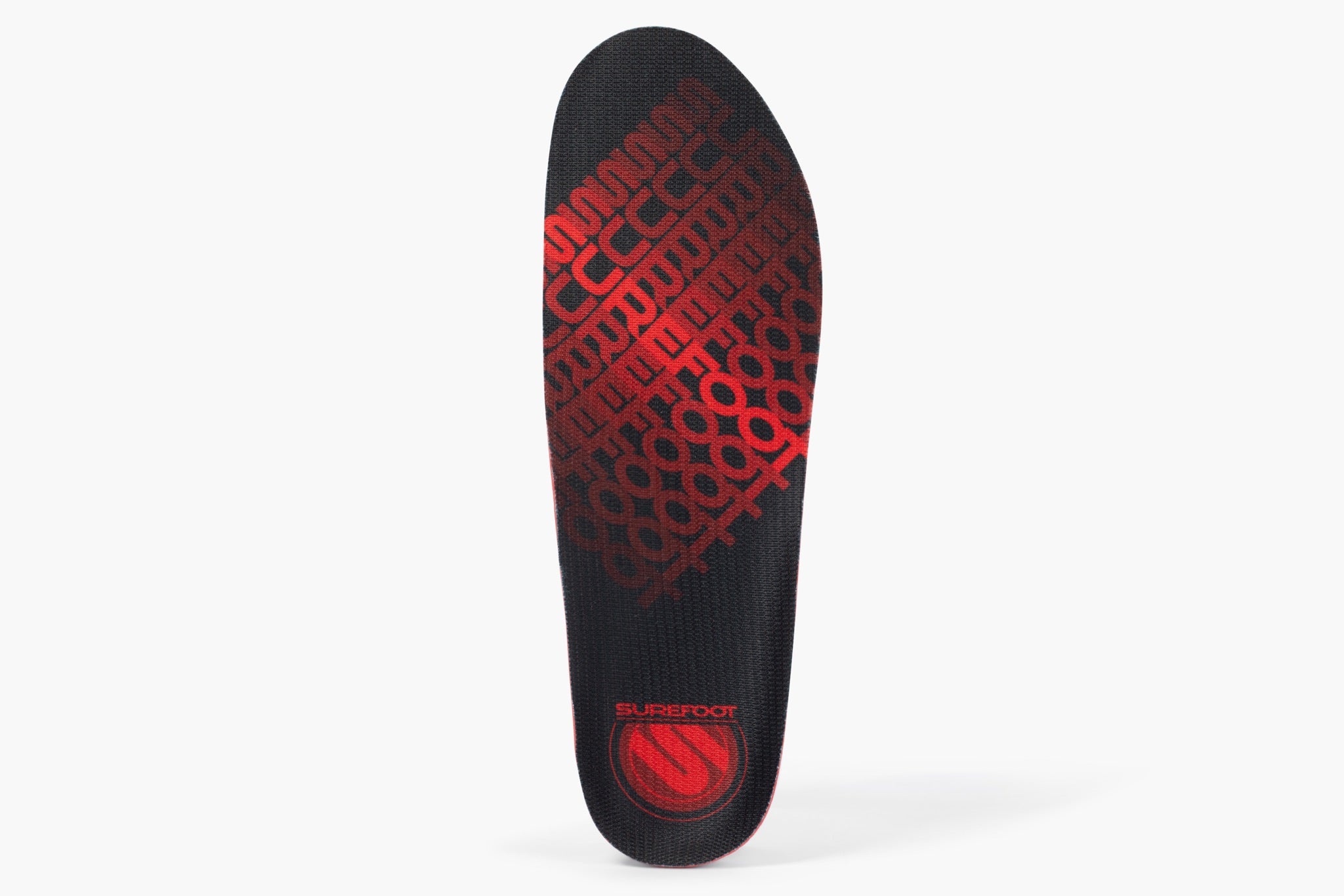the top of the insole has Surefoot written across it in red