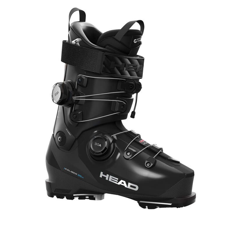 Black ski boot with visible 'HEAD' branding on a white background