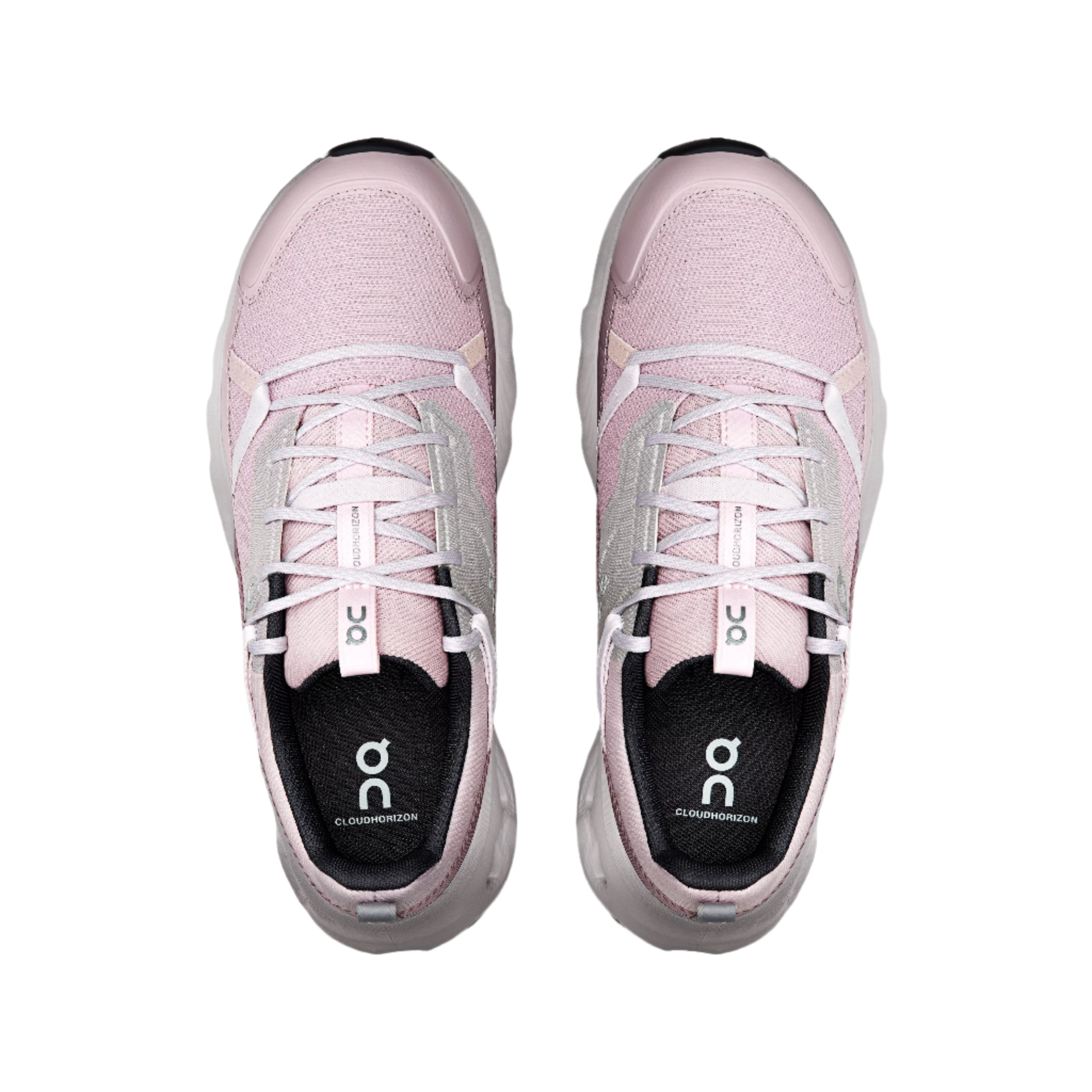 Mauve colored shoes with white laces and the inside of the shoe is black.