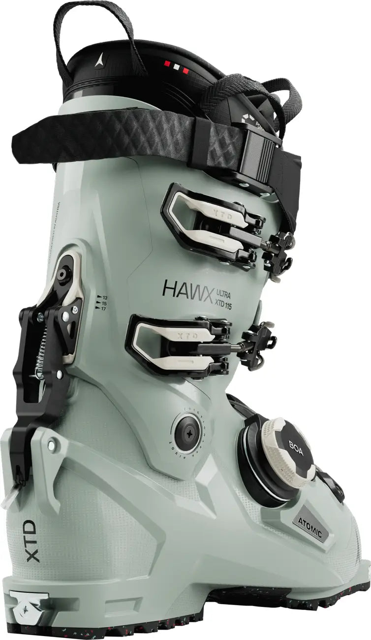 Ski boot with 'Hawx' branding on a white background