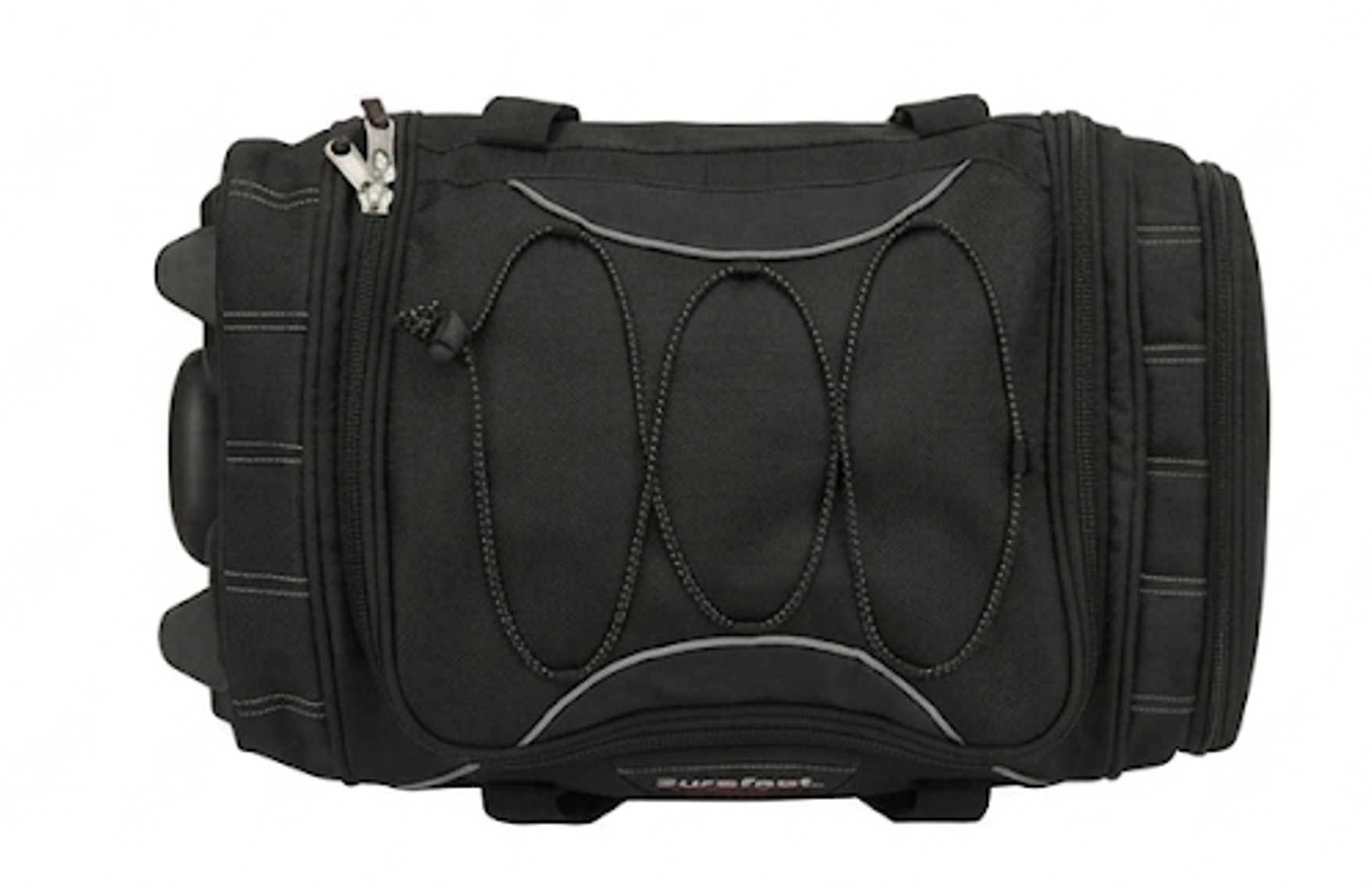 An all black roler bag that holds skin boots in the boot section and gear on top.