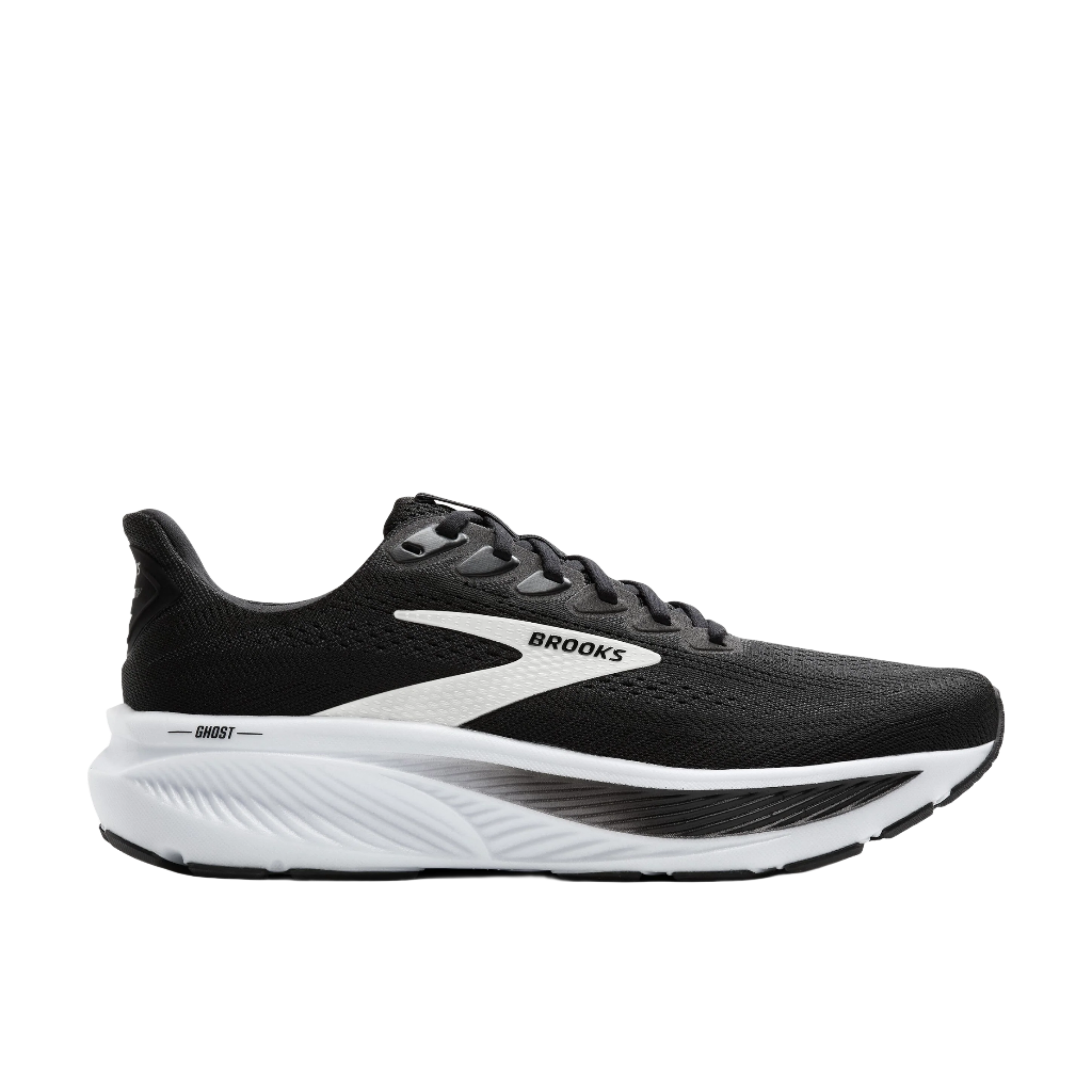 the outside side of the shoe is black with white logo. there is a black to white gradient stripe on the white sole.