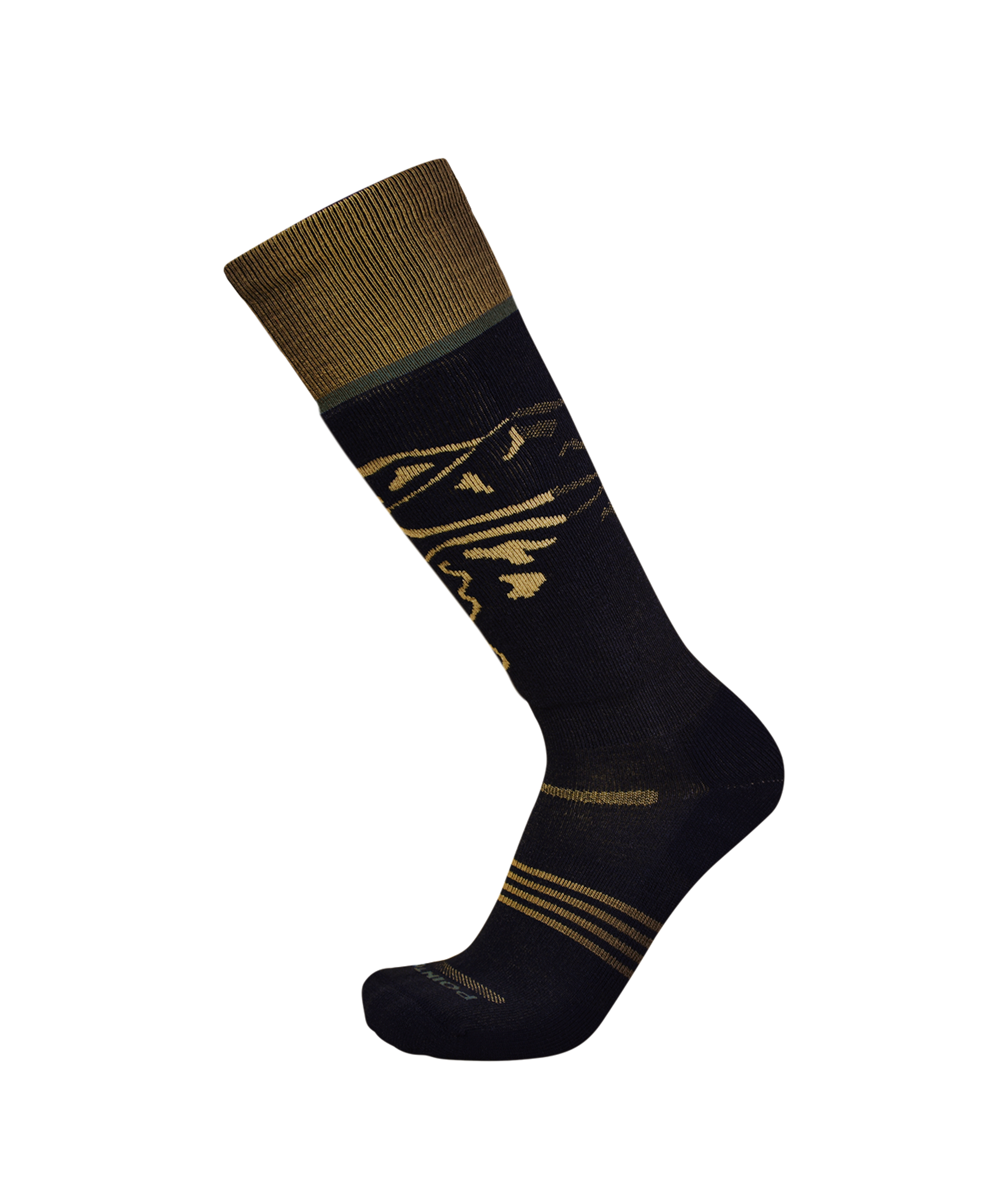 Point6 Summit Pro Light OTC Ski Socks black with yellow/gold designs,