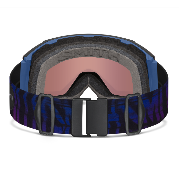 The strap of this ski goggle says Smith although it has an ombre look