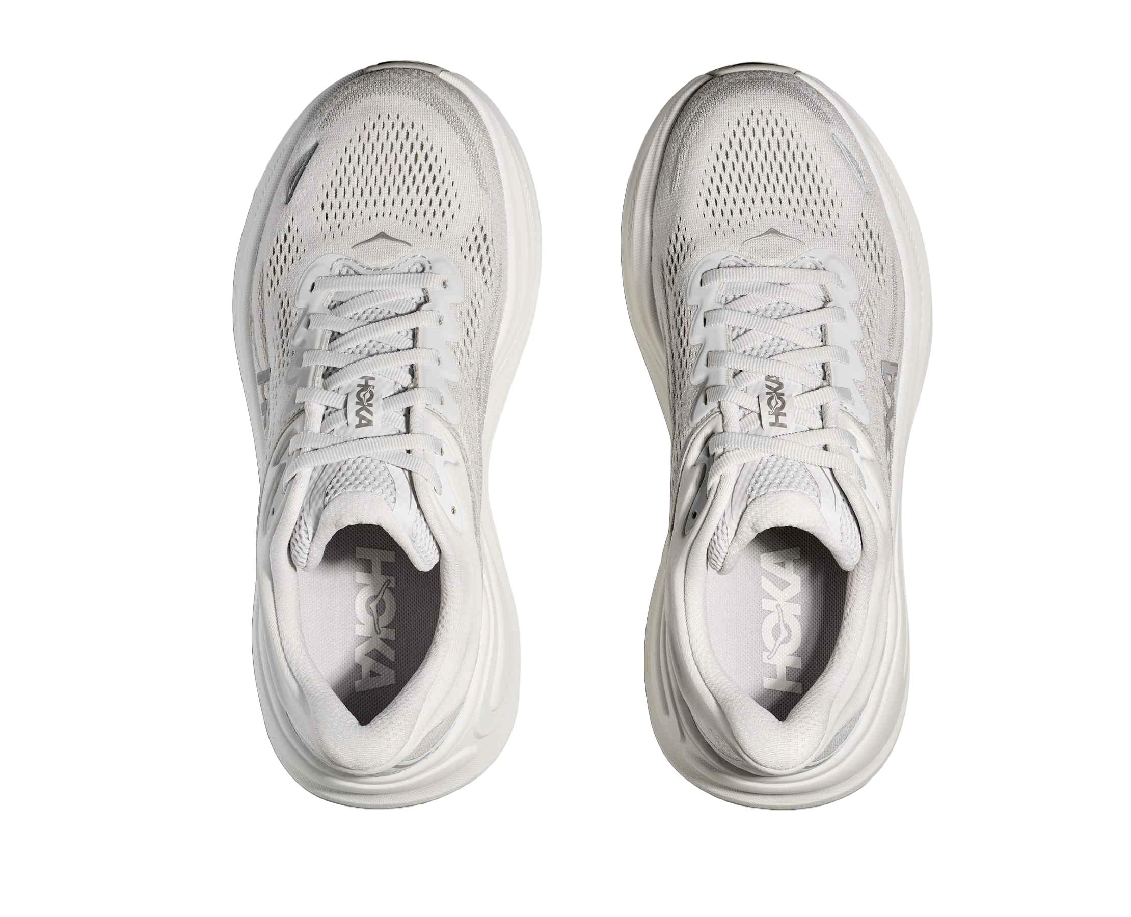 The shoes are all the same light grey color, including laces, insole.
