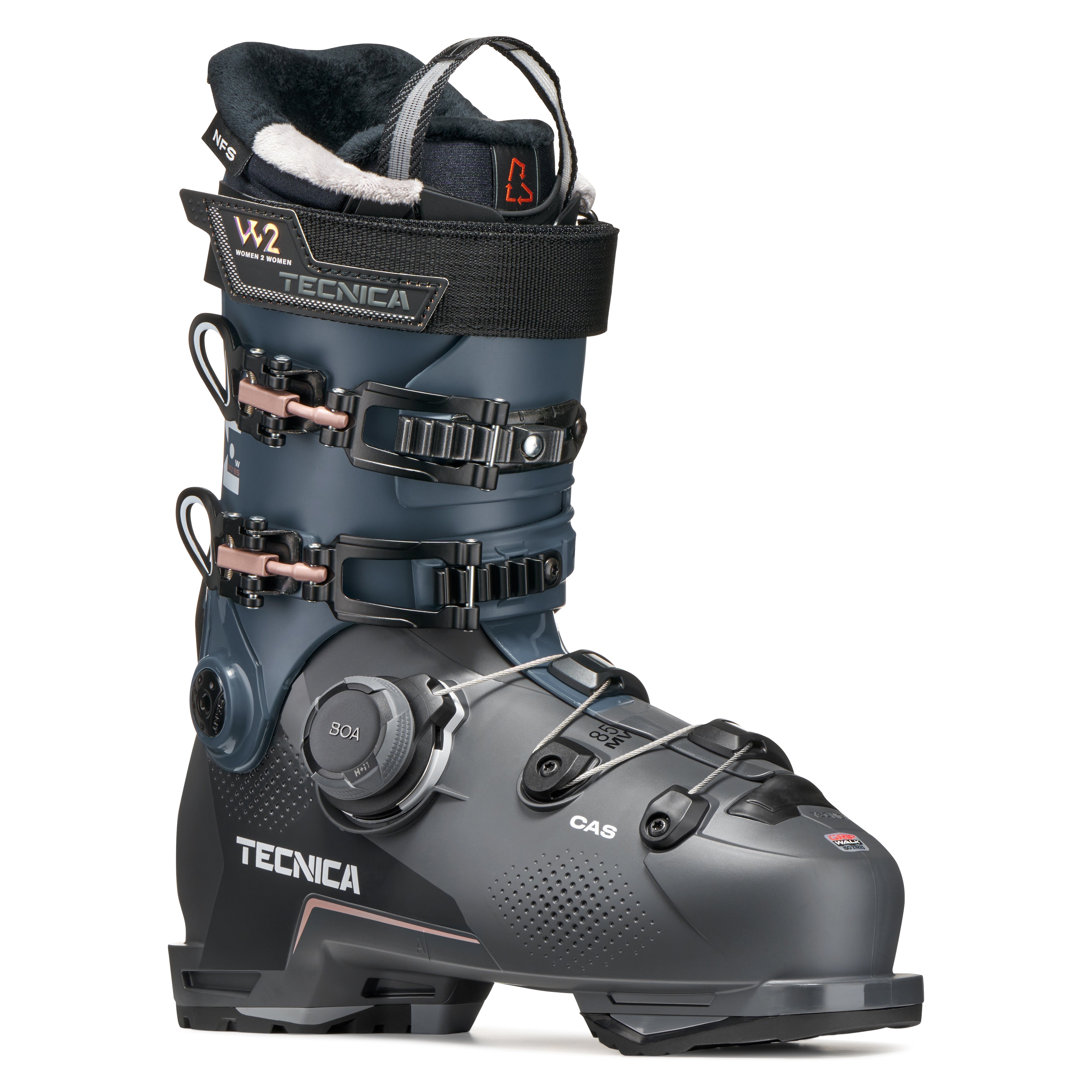 Tecnica calls the color of this women's ski boot "race grey".