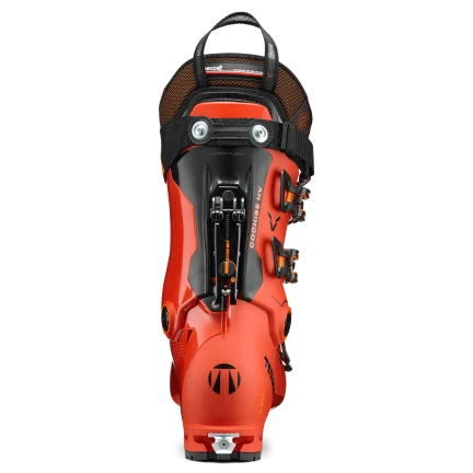 The back of the Tecnica Cochise 130 has the black ski/hike mode that allows the 8upper cuff to detatch/pivot from the lower shell