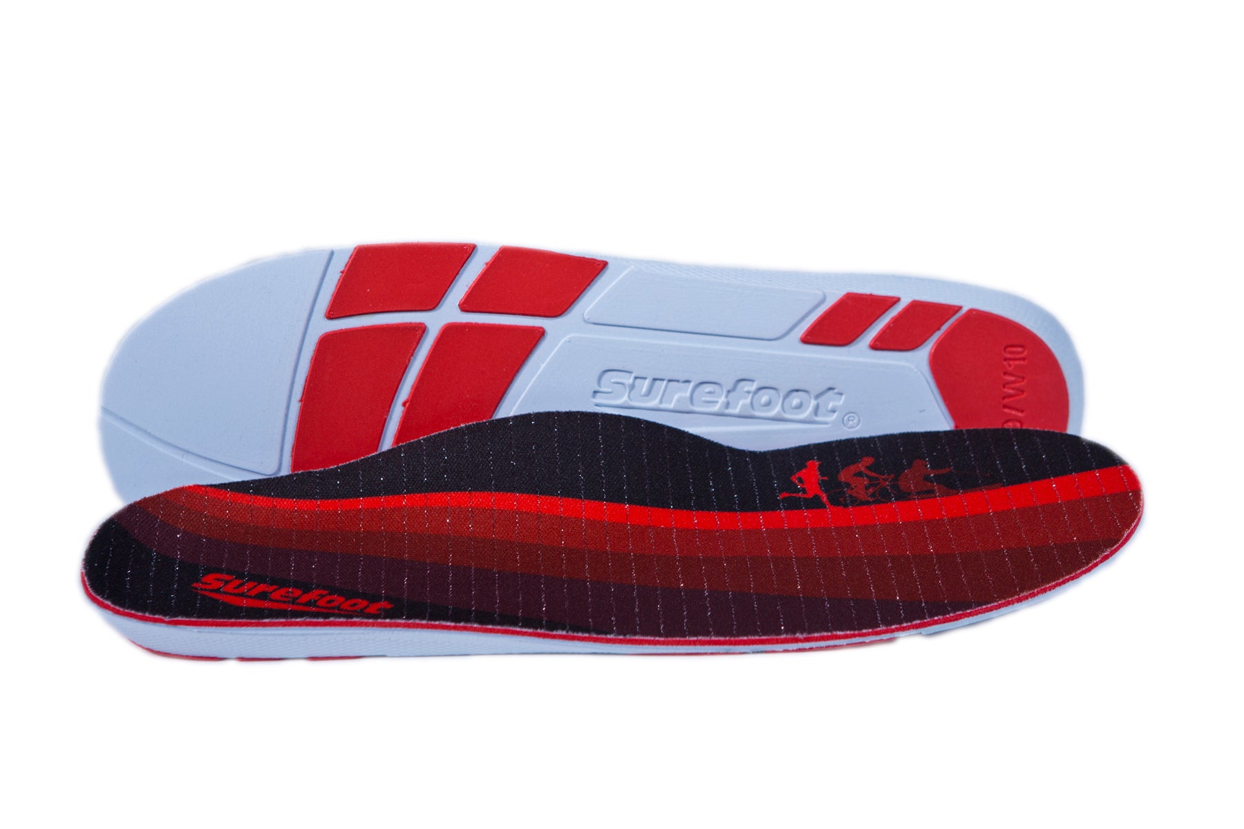 Red Surefoot Conforma Insole, Surefoot logo underneath and on top sheet.