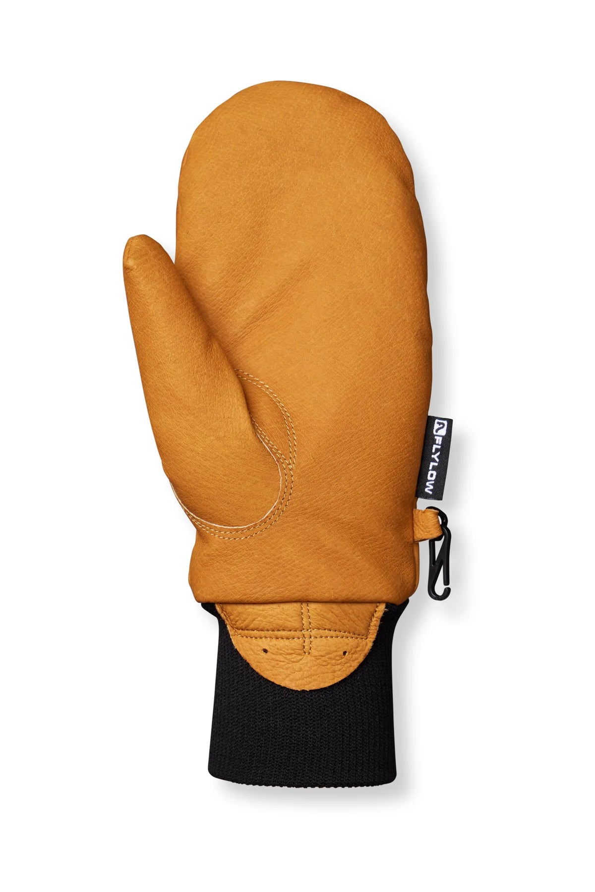 Natural colorwd mitten with black cuff on a white background
