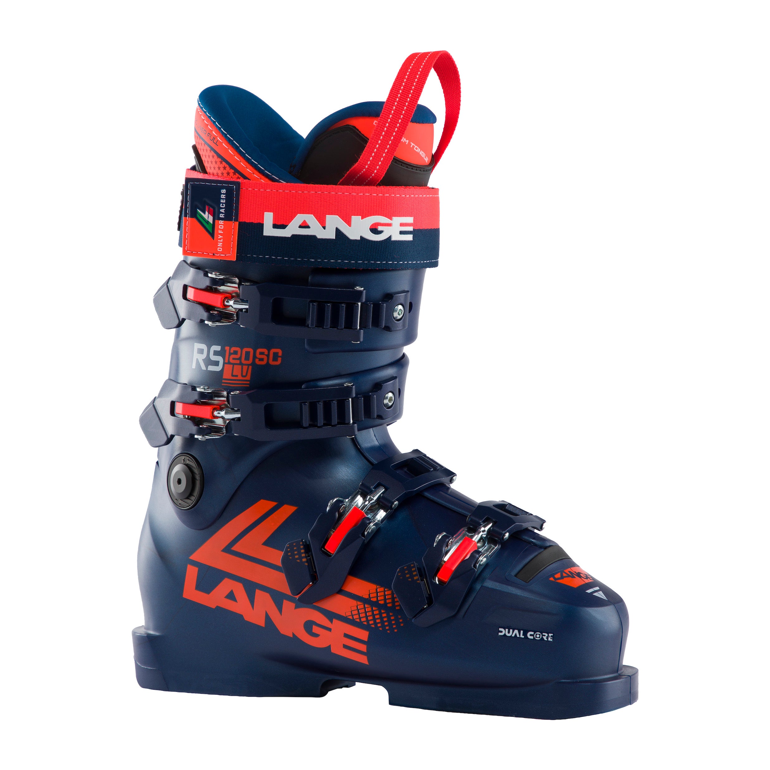 Junior Lange RS 120 Short Cuff ski boot dark blue with orange accents