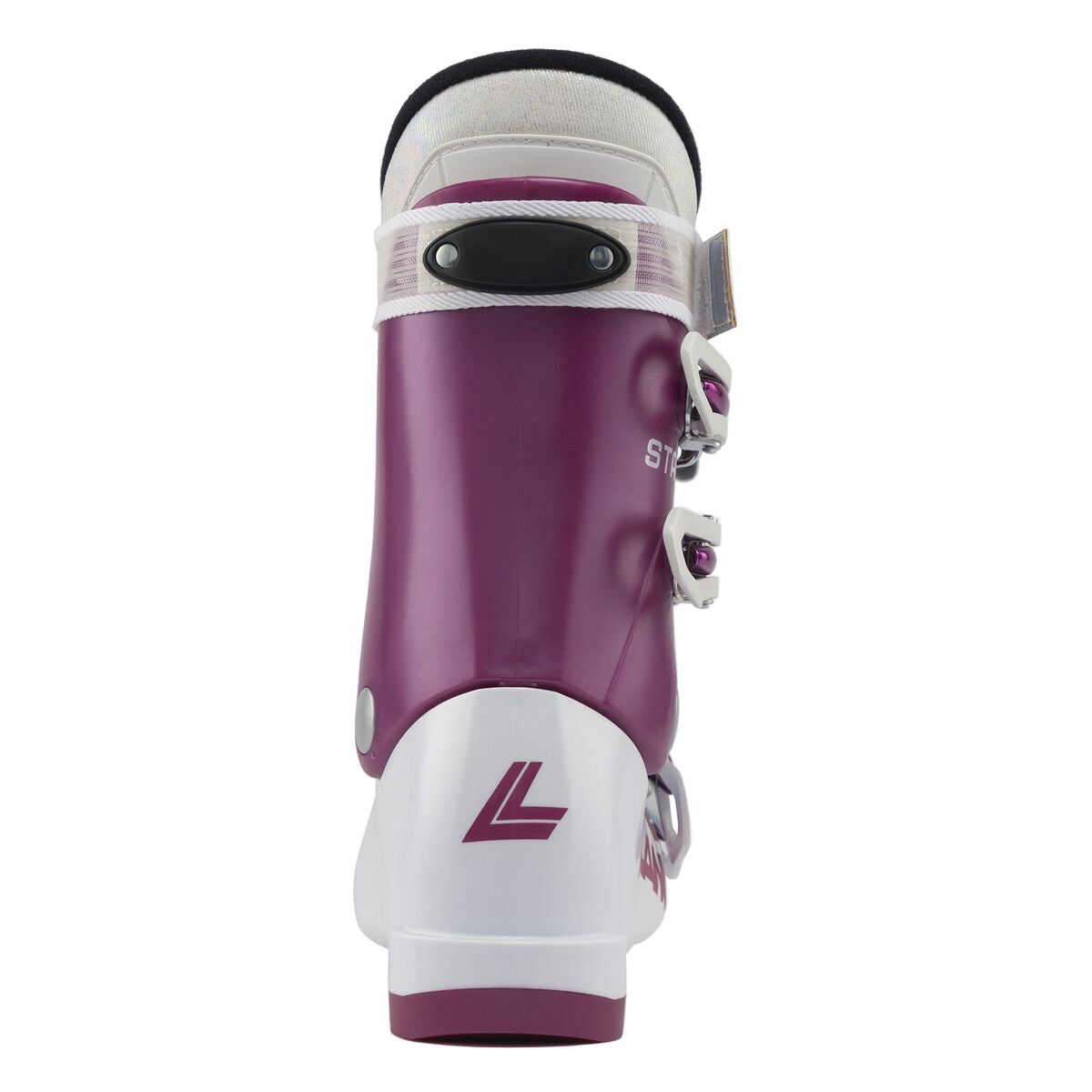 the spine of the ski boot has the Lange logo and power strap.