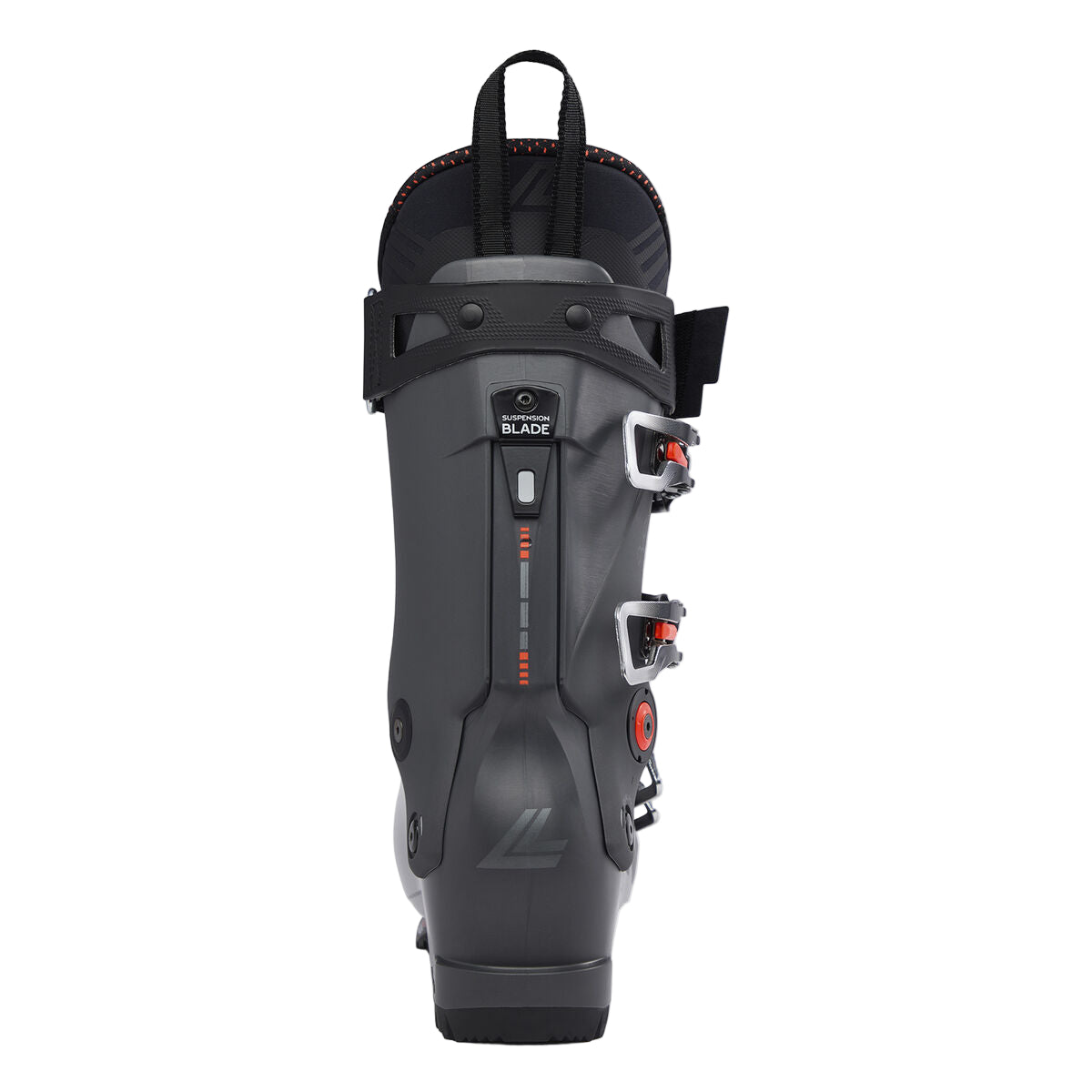 Dark grey ski boot spine with a suspension blade and a Lange logo.