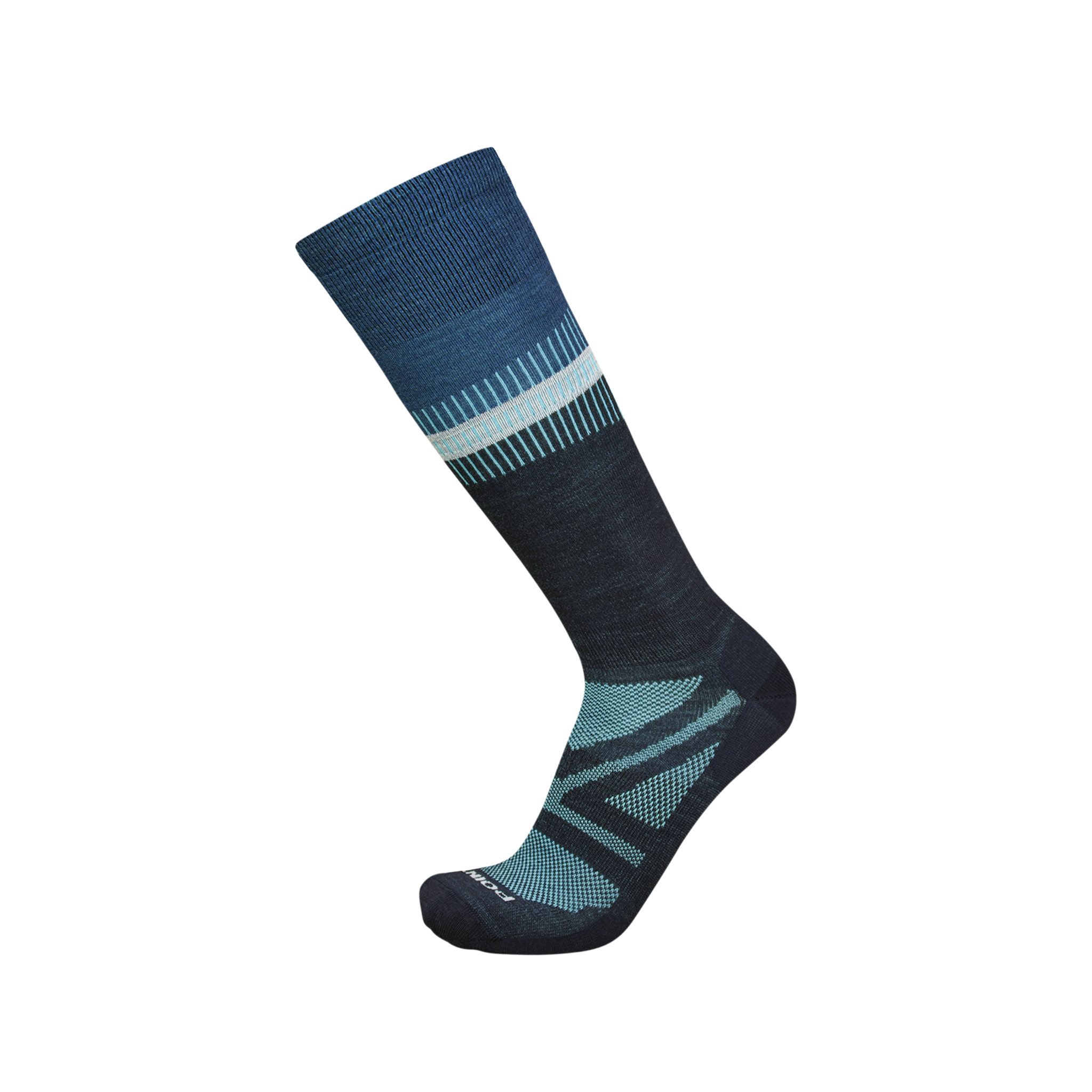 Point6 Reflection Ultra Light OTC Ski Sock in various shades of blue with geometric designs.