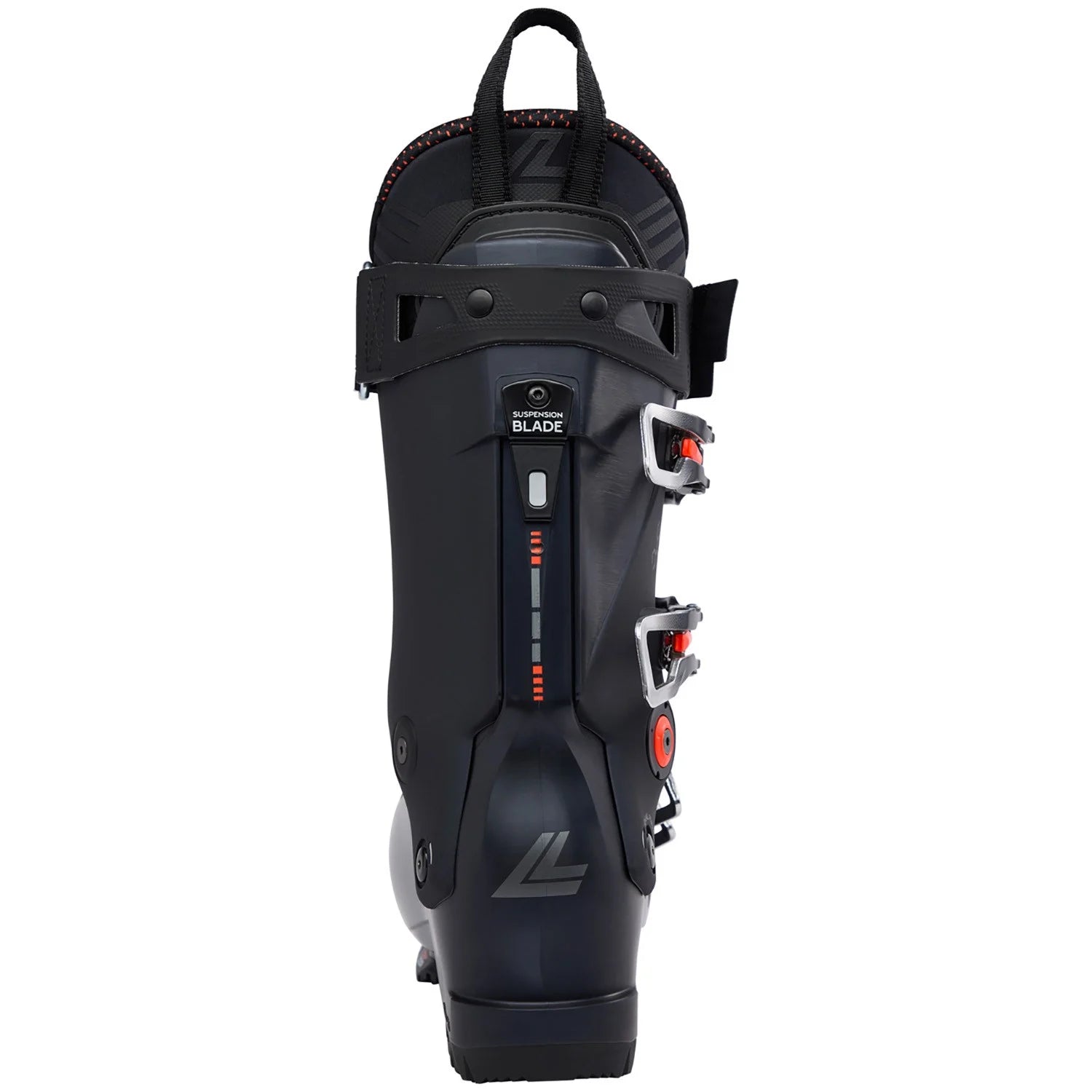 The back of this Lange ski boot has a suspension blade for added performance.