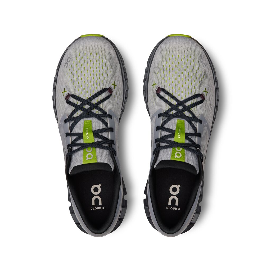 The upper of the Men's Cloud X 4 is mostly a grey'ish color with a couple pop of bright green