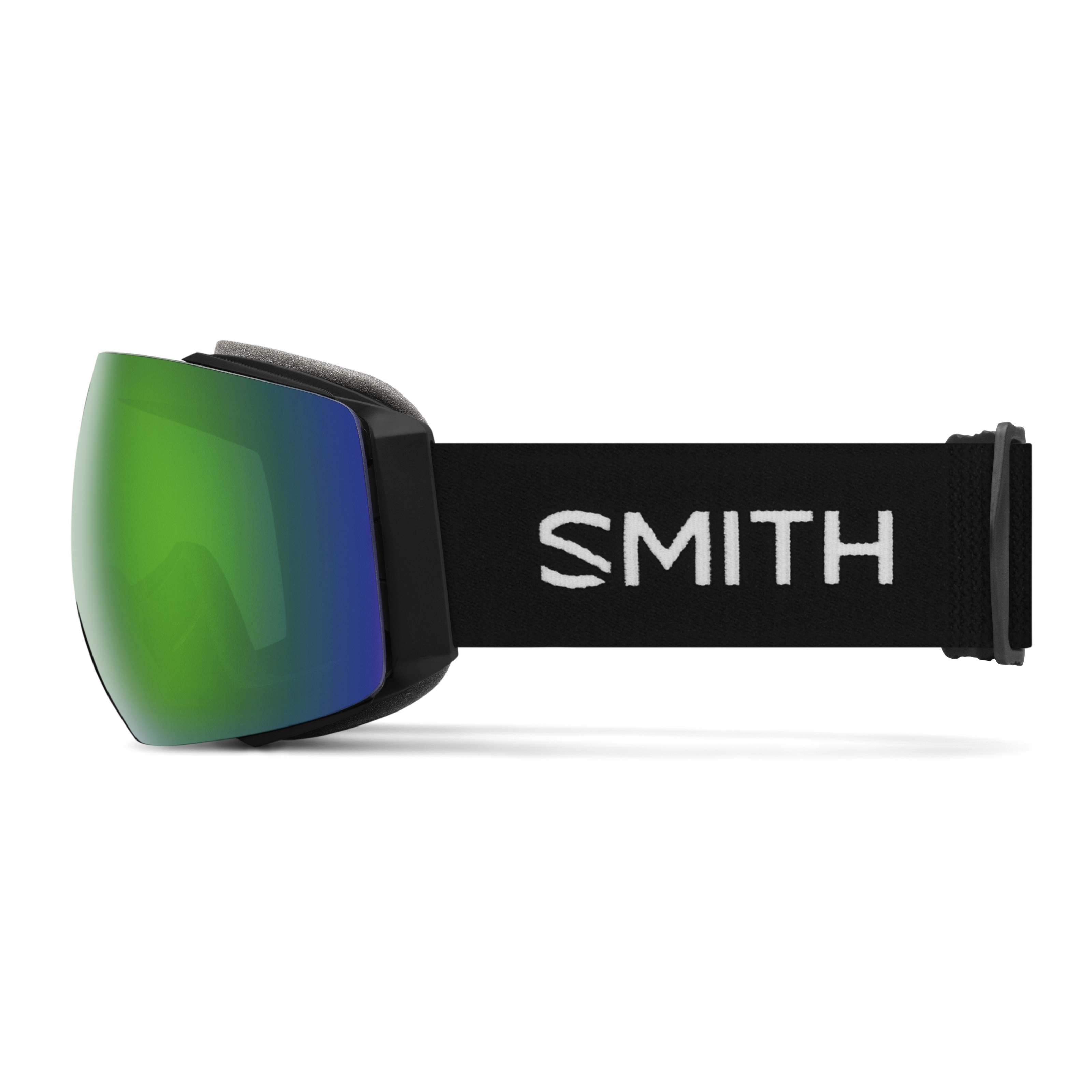 Smith IO MAG goggles in Black/Sun Green. Blue and green lenses, swap out to orange lenses. Black adjustable strap.