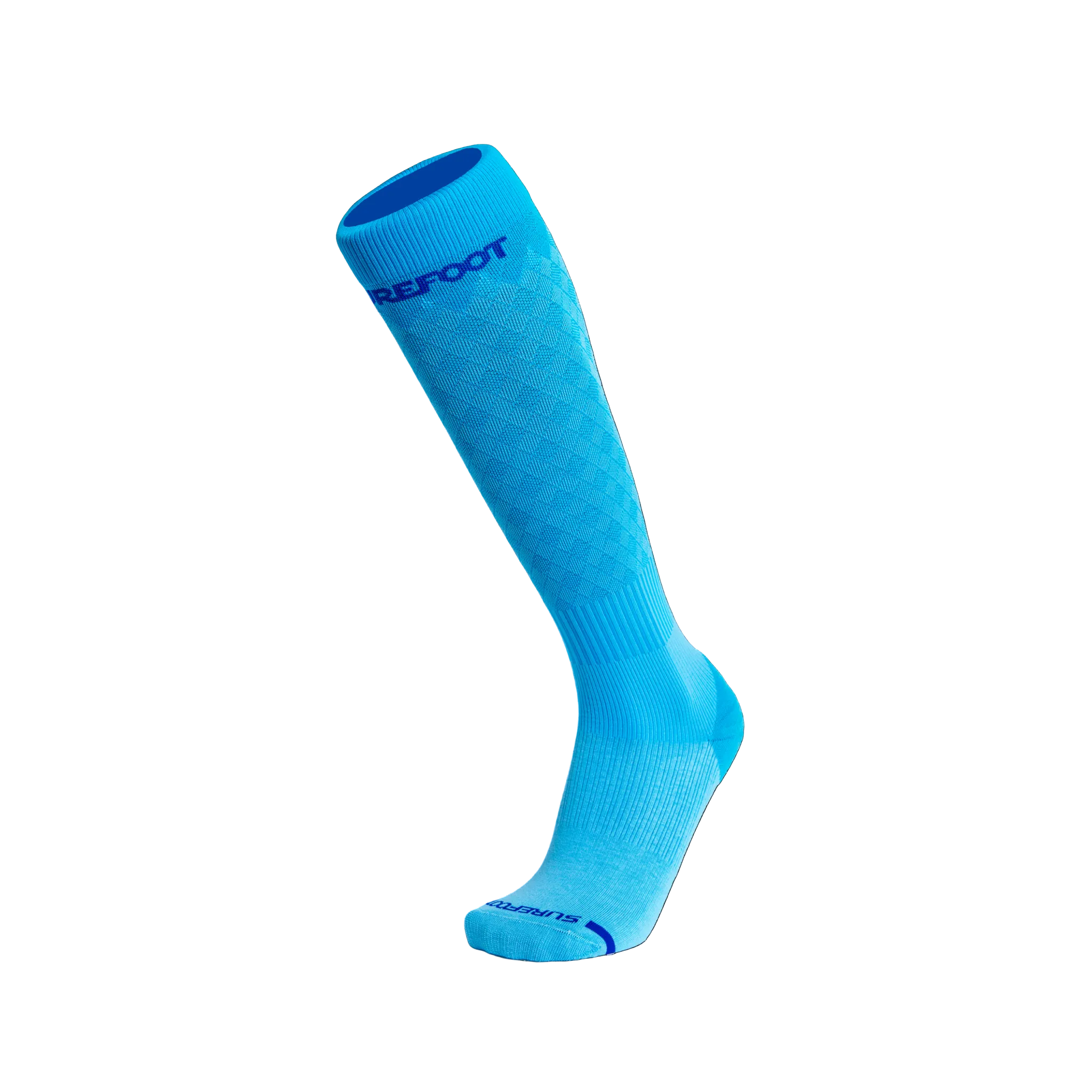 Blue knee-high sock with 'Reebok' branding on a white background
