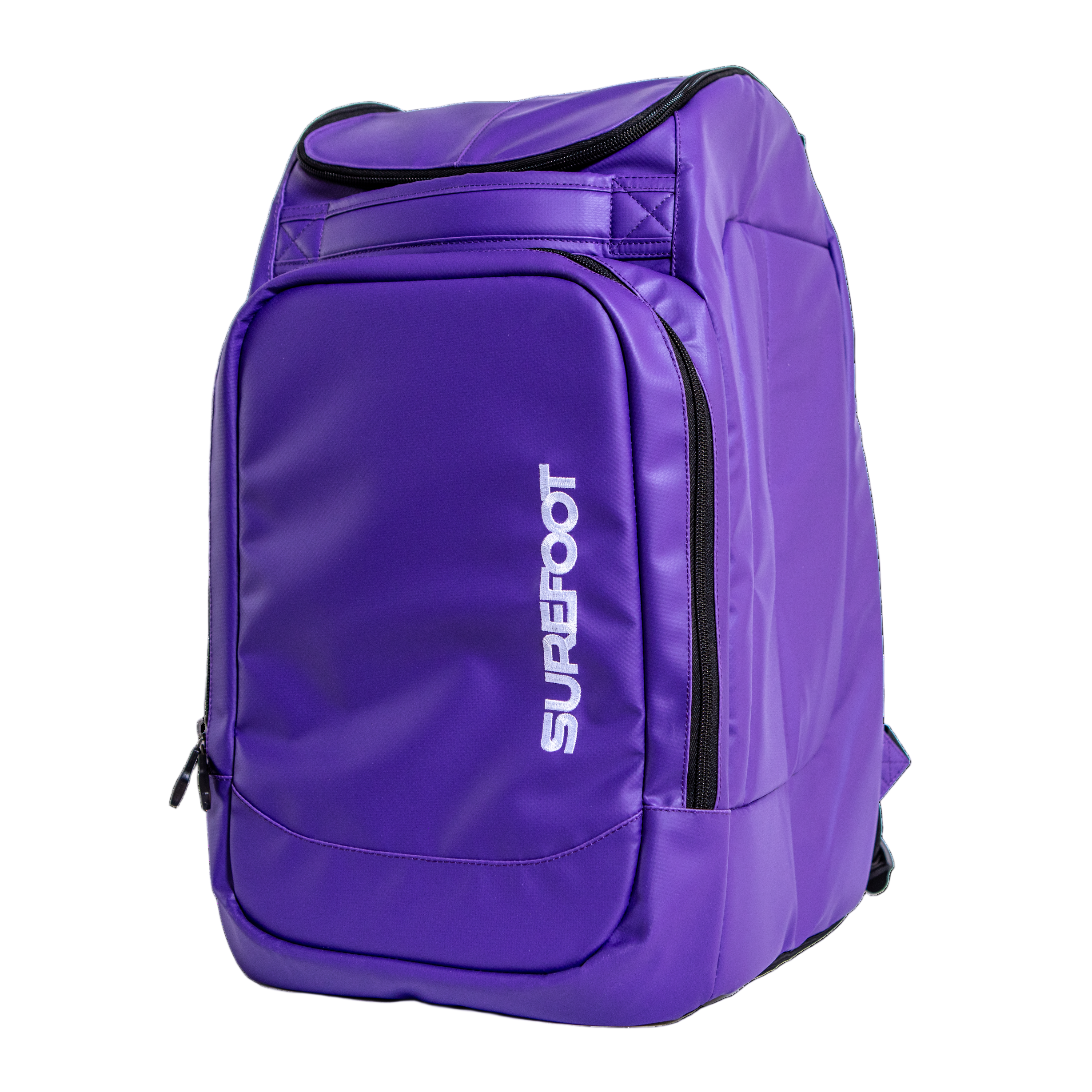 Purple backpack with 'SUREFOOT' branding on a white background